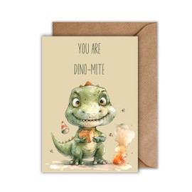 WBdesignz Birthday Card with Envelope - Dino Card Birthday You Are Dino-Mite Dinosaur Greeting Card for Birthday (A6)