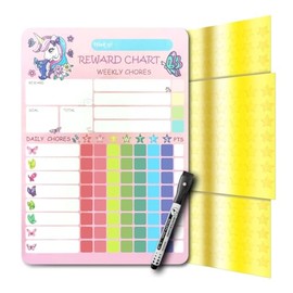 Unicorn Reward Chart for Kids - Magnetic Dry Erase Chore Chart for Refrigerator - Behavior Chart for Kids at Home- Kids Chore Chart for One Child, Pink