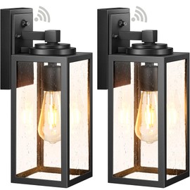 VIANIS 14.5" Large Dusk to Dawn Outdoor Lighting, Black Modern Exterior Lighting Fixtures with Tempered Bubble Glass, Anti-Rust Porch Lights Outdoor for House, Outdoor Wall Lights for Porch, 2-Pack