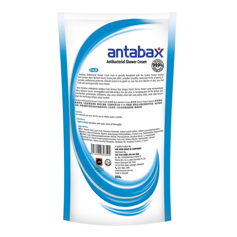 Antabax Antibacterial Shower Cream Fresh (Refill Pack) 850g