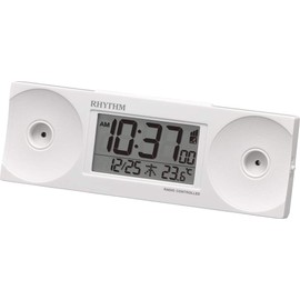 RHYTHM RHYTHM 8RZ192SR03 Alarm Clock, Loud Volume, Radio Wave, Digital, Fitwave Battle 100, Temperature, Day of the Week Calendar, White