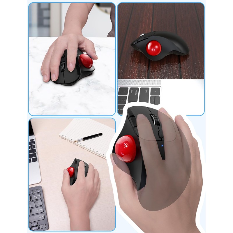 Trackball, Wireless Ewin, Mouse Ball, Supports 2.4 GHz/Bluetooth, Trackball Mouse,