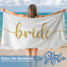 Xmsaitar Bride Beach Towel for Bachelorette Party,Be Bridal Shower Engagement Wedding Gifts, Honeymoon Bath Towels for Bathroom Swimming Pool, White Golden Trendy Beach Towels Oversized Decor 30x60in