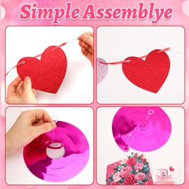 MARFOREVER Happy Galentine's Day Banner with Love Hearts, Red Glittery Galentine’s Day Decorations Heart Hanging Swirls Ladies Girls Happy Valentine’s Day Party Decorations