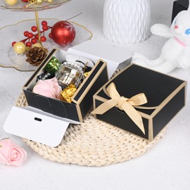 WLUSEAXI 12Pack Small Gift Boxes with Lids, 4.5''x4.5''x2'' Small Boxes for Gifts with Ribbons, Black Gift Boxes for Present, Birthday, Valentine's Day, Mother's Day, Holiday