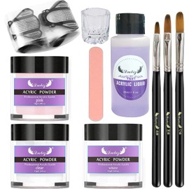 JUANZI Juego de uñas,Kit de uñas acrílicas Juego de Polvo y líquido acrílico con Cepillo de uñas Formas de uñas Lima de uñas 3 Colores Kit de Polvo de uñas para Principiantes Arte de uñas Herramienta