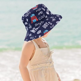 Malaxlx Toddler Bucket Sun Hat Robot Navy Blue Print Summer Outdoor Kids Beach Hat for 2-4 Years Old Boys Girls