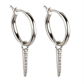 Dainty Hoop Earrings For Women with Dangling Triangle Cz Pendant - 925 Sterling Silver 18k Gold Plated (Silver)