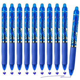 Temiary 10 Pcs Retractable Erasable Gel Pens, Fine Point 0.5 mm, Assorted Color Inks in Pen, Smooth Writing, Make Mistakes Disappear for Writing, Drawing and Crossword Puzzle (Blue)