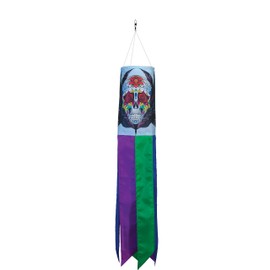 In the Breeze Sugar Skull 30 Inch Windsock - Dia De Los Muertos Printed Windsock - Day of The Dead Hanging Outdoor Decoration (5017)