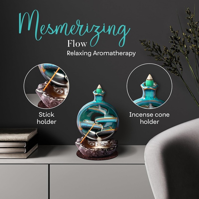 BAONUO Backflow Incense Burner, Backflow Incense Burner, Ceramic, 30 Incense