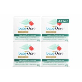 BABY DOVE Fragrance Free Moisture Bathing Soap Bar for Sensitive Baby Skin, Gentle Hypoallergenic Tear-Free Mild Cleanser, 4 x 90g | Gentle Hypoallergenic, Tear-Free, Mild Cleanser, 4 x 90g
