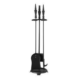 Rocky Mountain Goods 4 Piece Fireplace Tool Set - 29" - Wrought Iron - Black - Includes Shovel, Brush, Poker, and Stand - Heavy Duty - Long - Decorative/Functional