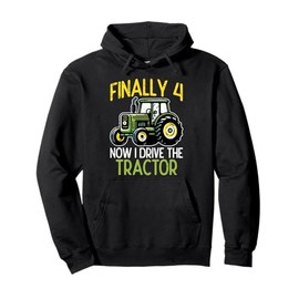 Finally 4 Now I Drive Tractor 4th Birthday Farm Boys Kids Pullover Hoodie
