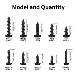 Pack of 600 Self Tapping Screws, Black Torx Screws Set, Small Body Screws Set, Round Head Facade Screws, Wood Screws for Plastic Soft Metal M2 M2.3 M2.6 M3