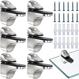 Zliger Pack of 6 Glass Shelf Brackets, Glass Shelf Brackets, Wall Brackets, Glass Holder, Zinc Alloy, Adjustable Shelf Brackets, Glass Shelf Support Holder for Bathroom