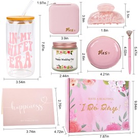 Bridal Shower Gifts for Bride - 7pcs In My Wife Era Cup Bride To Be Gifts Box, Cool Bachelorette Gift for Women, Wedding Day Engagement Bachelor Party Fiance Gifts for Her Engaged Couples (Pink)