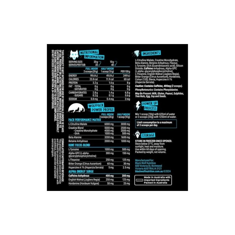 Black Wolf Pre 40 Serves Bubblegum Grape Extreme Potency Pre-Workout