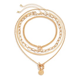 Gold Necklace Stack Layered Necklaces for Women Trendy Cuban Pearl Herringbone Snake Paperclip Chain Necklaces Set Boho Summer Beach Jewelry