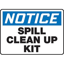 Accuform MCHL830VA Aluminum Sign, Legend "NOTICE SPILL CLEAN UP KIT", 14" Length x 20" Width, Blue/Black on White