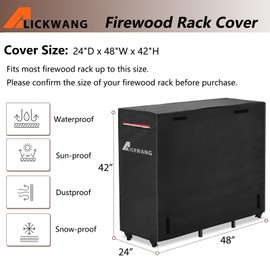 Alickwang 4ft Firewood Rack Cover,Heavy Duty 600D Waterproof Outdoor Firewood Storage Rack Cover,All Weather Protection Outdoor Firewood Rack Cover.24 x 48 x 42 Inch(Cover Only)