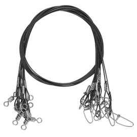 Yuecoom Pack of 10 50 cm Fishing Leaders, Steel Leaders for Pike Fishing, Fishing Wire Rigs Leaders, Bite Fishing Line Leaders with Swivels (Black)