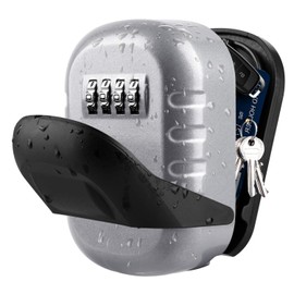 BTNEEU Key Safe Wall Mounted Outdoor, Key Safe with Number Code, 4-Digit for Keys, Large Key Box Outdoor for Outdoors, Indoors, Home, Garage, School (Silver 1)