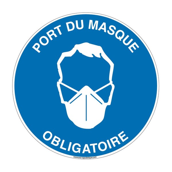 AUA SIGNALETIQUE - Panneau Port du Masque Obligatoire Circulaire - Ø 200 mm, PVC 1.5mm