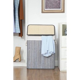 Deconox El Yapımı Hasır Katlanır Çamaşır Sepeti Dikdörtgen 60 Litre (40cm*30cm*61cm), Doğal Malzemeden Üretilmiş Çamaşırlık