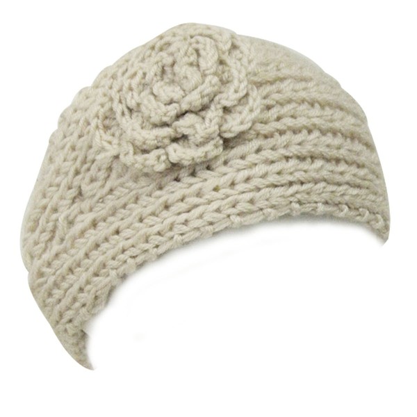 Wrapables Winter Hand Knit Floral Headband, Khaki
