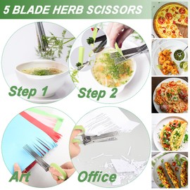 Herb Scissors, Multipurpose 5 Blade Kitchen Herb Shears Cutter with Safety Cover and Cleaning Comb for Chopping Basil Chive Parsley， Cutting Shredded Lettuce, Sharp Dishwasher Safe Kitchen Gadget