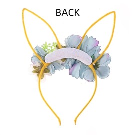 Bubbmi Easter Bunny Ear Headband with Artificial Flowers Crown, Rabbit Long Ear Hairbands Festival Costume Hair Accessories for Girls Women (yellow-blue)