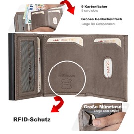Marc Peter® Chicago Leather Push Air Slim Wallet - Airtag Wallet with Coin Compartment - RFID Protection Small Mini Wallet Leather, gray, Casual