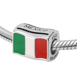 Bolenvi Flags Travel Country - Abalorio de plata de ley 925 para pulseras o collares similares, Plata, Sin gemas. México