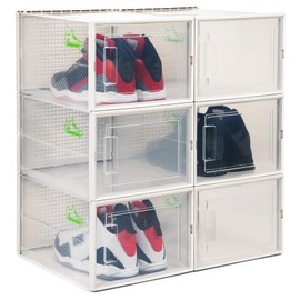 Shoepreem WHITE XL 6 pack - 14.6 Inches Long for BIG Shoes & Sneakers, Shoe Storage Organizer, Shoe Storage Boxes, Shoe Box Clear Plastic Stackable, Shoe Containers, Shoe Organizer for Closet