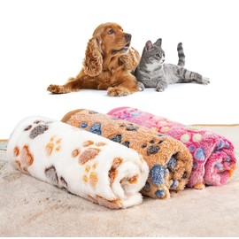 [3 Pack] Pet Blankets, Washable Fluffy Cats Dogs Blankets for Small Medium & Large Dogs, Cute Print Puppy Paw, Reversible Fleece Furniture Protector Couch Blanket - Small