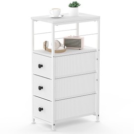 YBING Narrow Dresser for Bedroom, Slim White Dresser with 3 Fabric Drawers, Chest of Drawers with Wood Shelf, Small Dresser Tower for Small Spaces