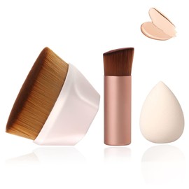 Brochas de Maquillaje, Brocha Kabuki con Brochas para Contorno y Esponja Maquillaje, Brocha para Base de Maquillaje Profesional, Brocha de Cerdas Sintéticas Prémium Adecuado para Base Mezcla Líquida Crema Polvo Impecable Contorno