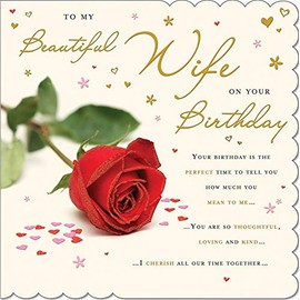 Piccadilly Greetings Traditional Birthday Card Wife - 223 mm square,Beige