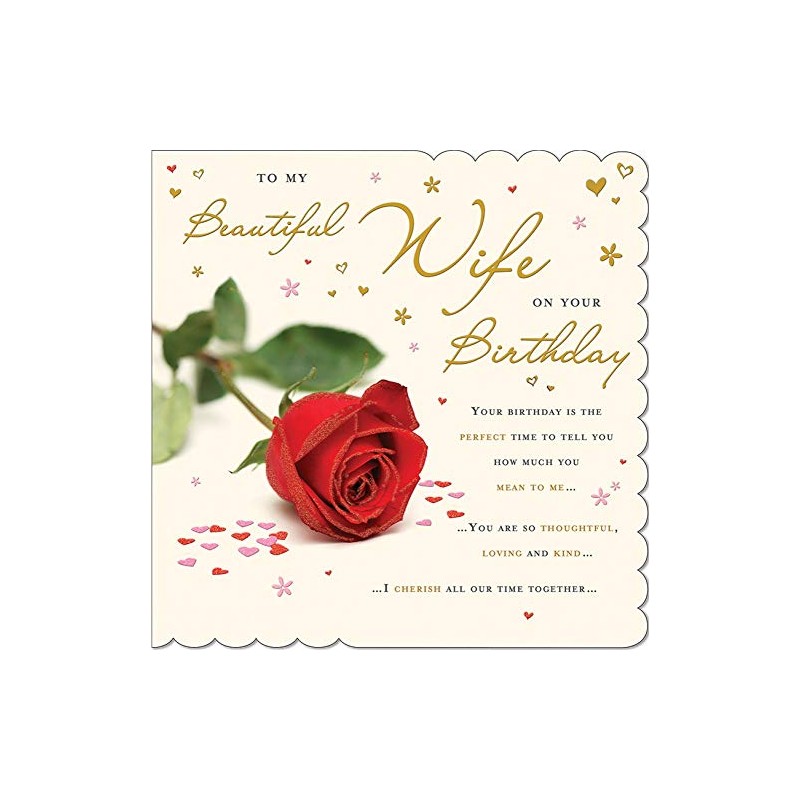 Piccadilly Greetings Traditional Birthday Card Wife - 223 mm square,Beige