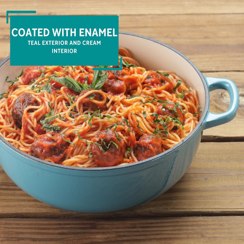 MIRRO 4.8qt Cast Iron Enamel Dutch Oven, Teal