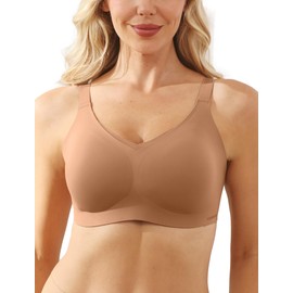 COMFELIE Women Seamless No Underwire Colorblock Bra Adjustable Straps Bralettes Comfortable Bralette Khaki Small