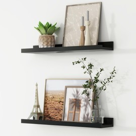Picture Ledge Shelf, Floating Shelves Set of 2, 24 Inches Nursery Book Shelves for Toys Storage, Kids Bookshelf Wall Mounted for Living Room Bedroom Decor Books Photo Frames, Black