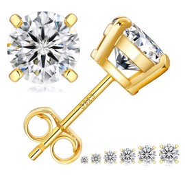 KRKC&CO Moissanite Studs Earrings, Sparkly Round Cut Lab Created Earrings, S925 Sterling Silver, 0.6-3.0CT, D Color, VVS1, 14K White Gold Jewelry Gifts for Women