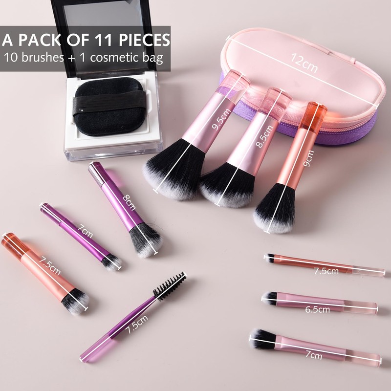 10 PcsTravel Makeup Brushes Mini Makeup Brushes Pink Makeup Brush