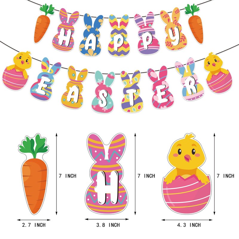 DACSTLWKJ Happy Easter Banner Decorations Bunny Easter Carrots Egg Garland