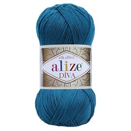 Alize Diva Silk Effect 100% Microfiber Acrylic Sport Yarn 1 Ball skeins 100gr 383yds Color (646 - Mykonos Blue)