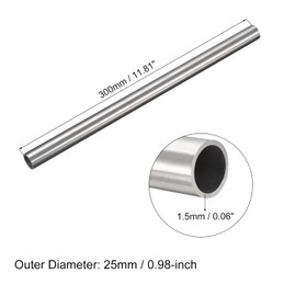 QUARKZMAN 304 Stainless Steel Pipe OD 25 mm x 1.5 mm Wall Thickness 300 mm Length Metal Hoses for Industrial Machinery