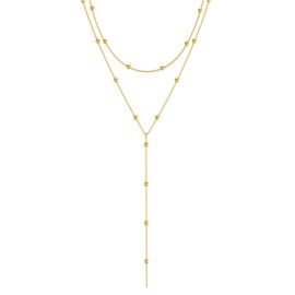 KHDULQ Lariat Long Y-Chain Women's Necklace Stainless Steel in Gold Silver, Long Chain Women's Jewellery for Women Fine Chain Waterproof Adjustable with Jewellery Box, Metal, none