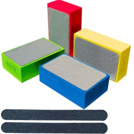 4 Pack Diamond Hand Polishing Pads Sharp Grinding Polishing Pad - Sanding Block Foam Backing 60/100/200/400 Grit for Ceramic Tile Glass Stone Metal with 2 PCS Polishing Sticks Sanding Sticks Wet & Dry